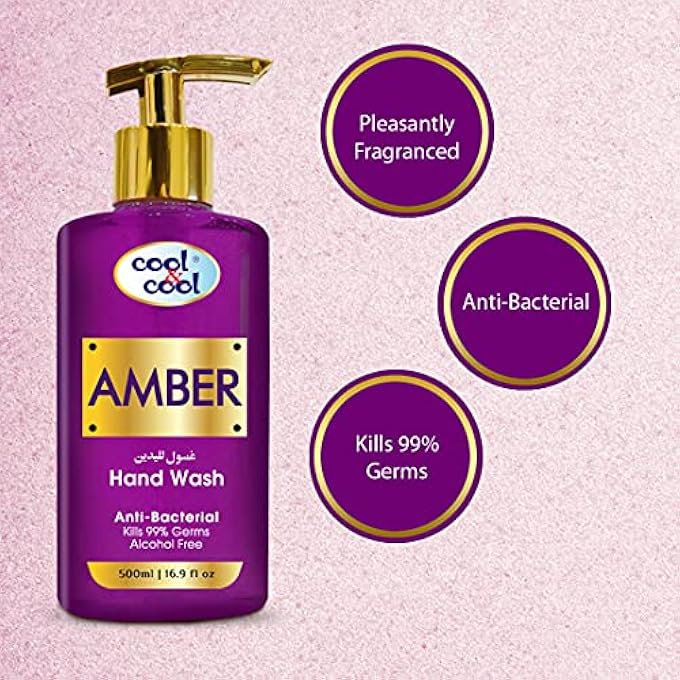 Cool & Cool ARABIC SERIES AMBER HAND WASH -500ML - ANTIBACTERIAL, ALCOHOL-FREE, MOISTURIZING WITH VITAMIN E, 99% GERM-KILLING FORMULA - Image 3